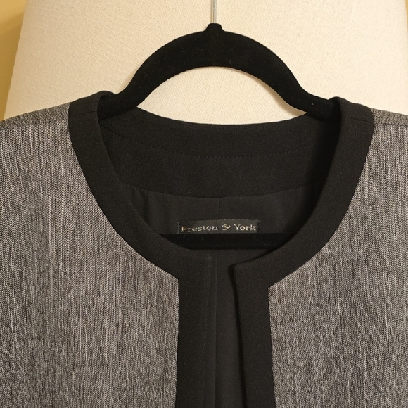 Preston & York Gray and Black Blazer Modern Collarless Design - Picture 3 of 11